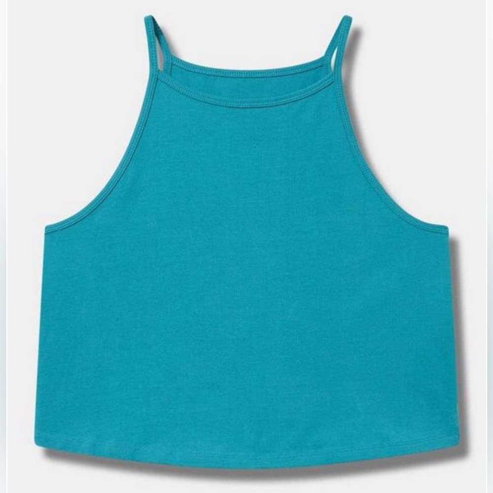#897 - TORRID Foxy High Neck Crop Tank Top Cami Sleeveless Biscay Bay Aqua Blue